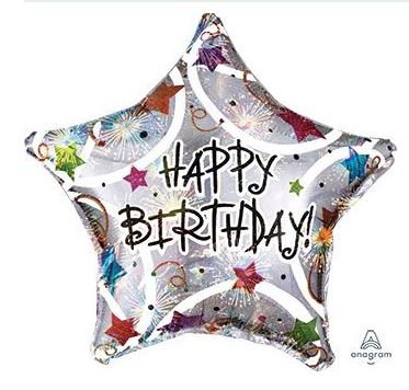 Holographic star happy birthday 18 inch round mylar balloon decoration