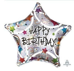 Holographic star happy birthday 18 inch round mylar balloon decoration