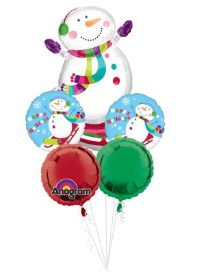Joyful Snowman Balloon Bouquet with chocolate bark and 3D holiday card