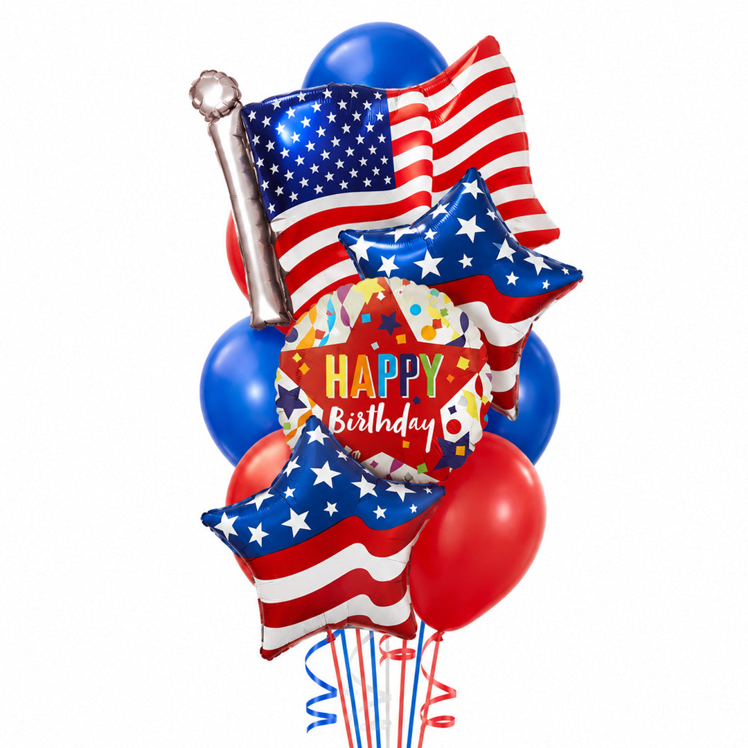 Patriotic Flag Birthday Balloon Bouquet (14 Balloons)