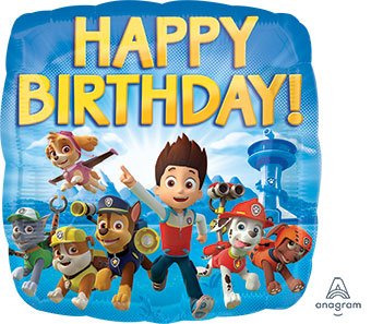 Paw Patrol 18 Inch Happy Birthday Mylar Balloon featuring Chase and friends