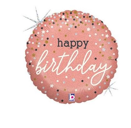 rose gold confetti happy birthday 18 inch mylar balloon round foil design