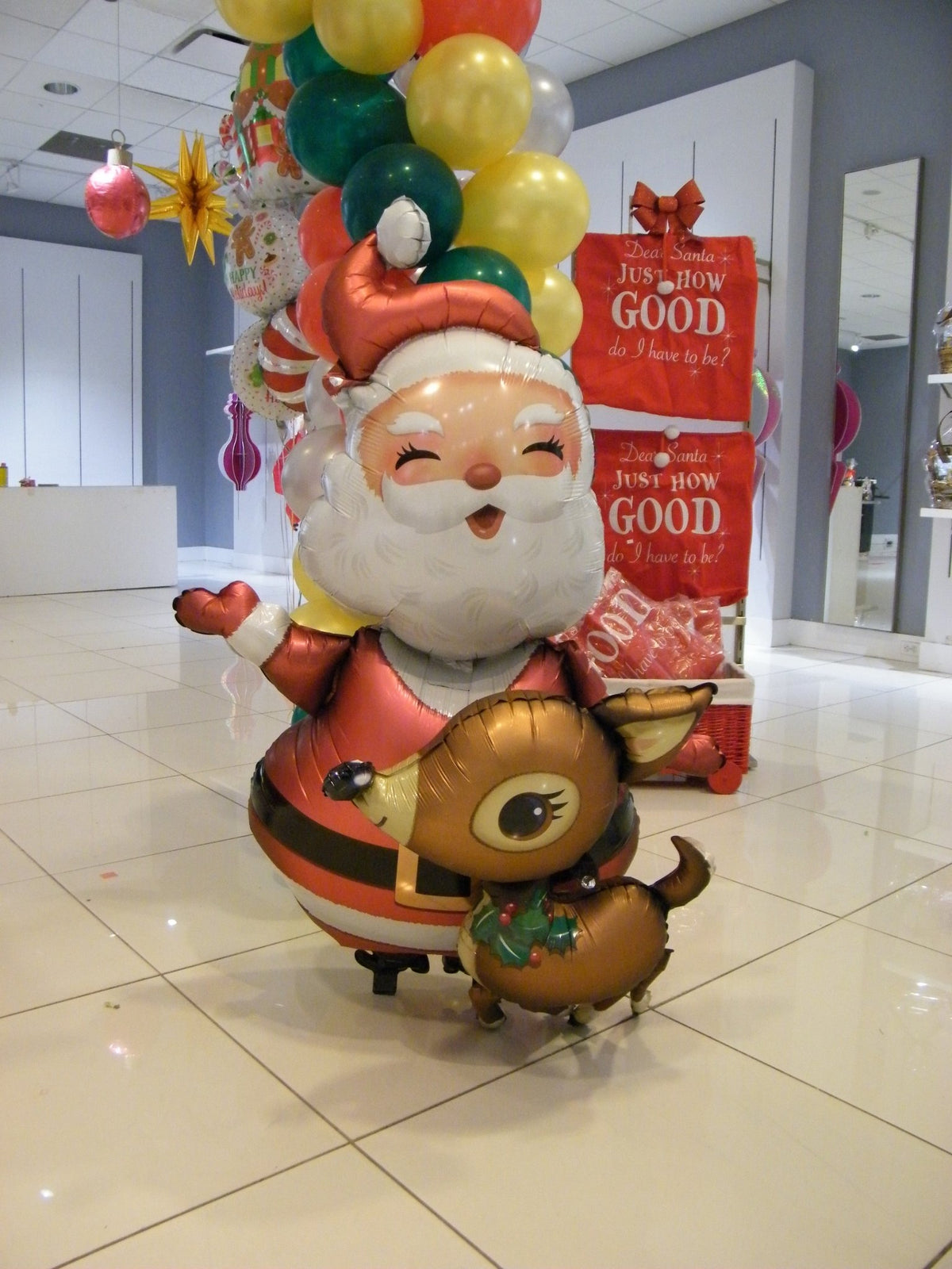 Santa and Reindeer Airwalker Balloon with Santa Sack for Christmas decoration