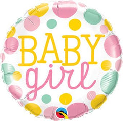 Round 18 inches floating balloon with 'BABY girl' text and colorful balloons around it