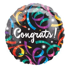 18 inches colorful round floating balloon with 'Congrats!' text on a black background