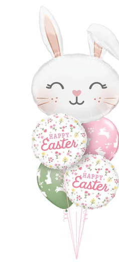 Happy Easter Bunny Balloon Bouquet with large mylar and 18 Inch balloons