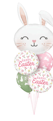 Happy Easter Bunny Balloon Bouquet with large mylar and 18 Inch balloons