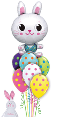 Polka Dot Cottontail Easter Balloon Bouquet with large bunny Mylar and 10 polka dot latex balloons