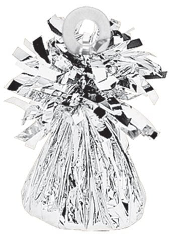 Silver foil balloon weight for holding helium balloon bouquets